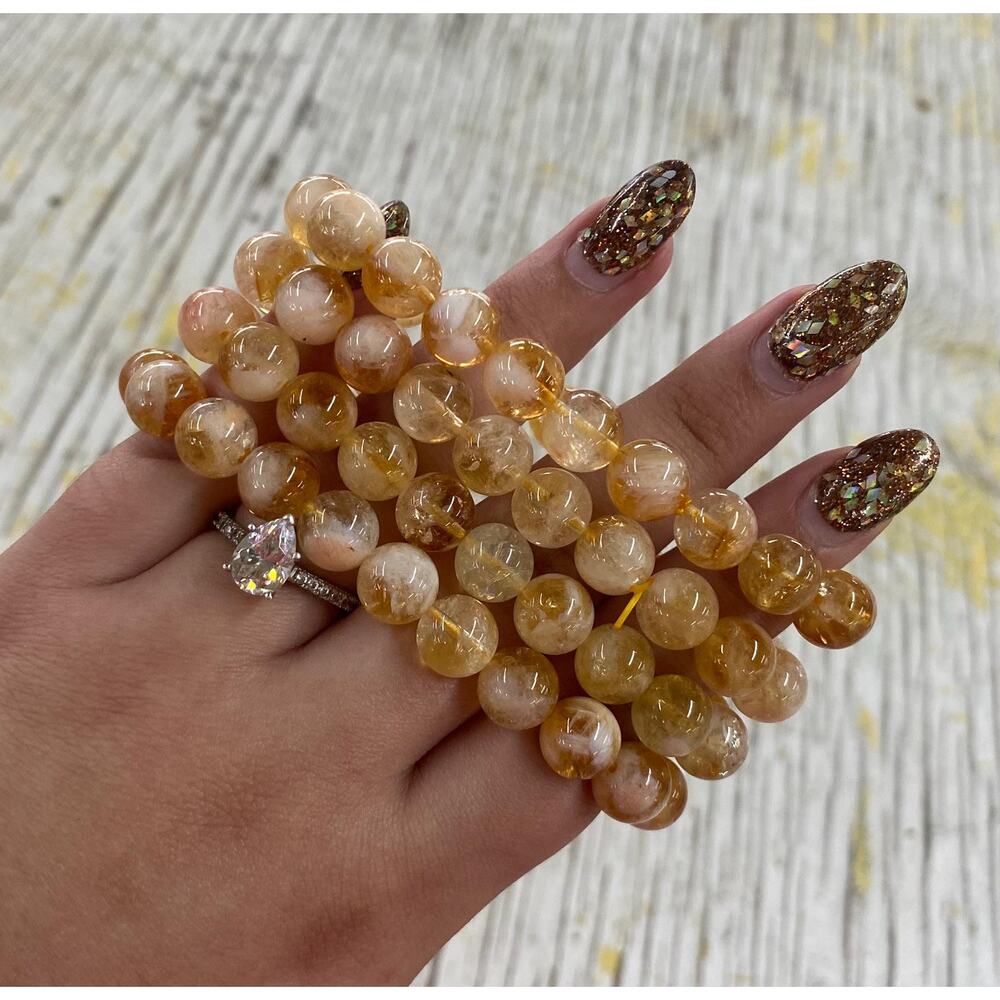 9 mm Citrine Beaded Bracelet Heat Treated Golden Amethyst